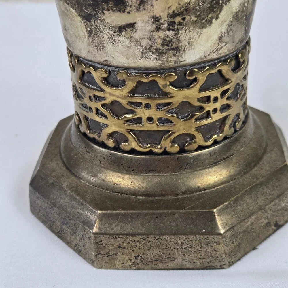 Vintage Bombay Vase Silverplate with Brass Detailing Octagon Shaped Base India